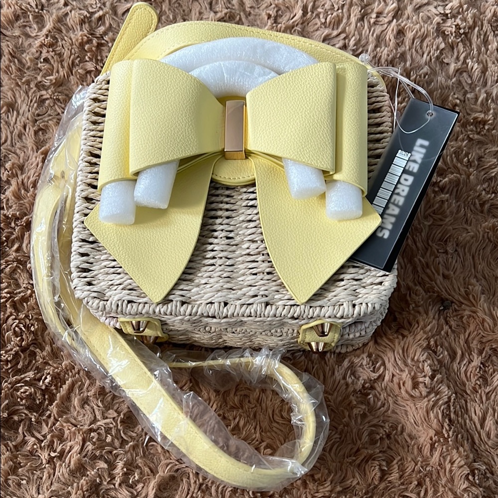 UAE Dreams Yellow Bow Woven Crossbody Bag